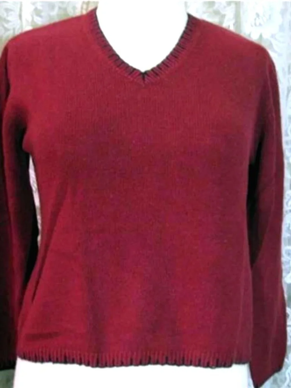 Rose Red Ramie & Acrylic Knit Sweater Size L Cherokee